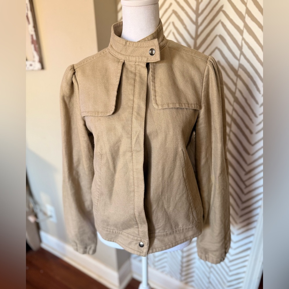 Gap Khaki Utility Jacket with Ruched Shoulder— Women’s Size M
